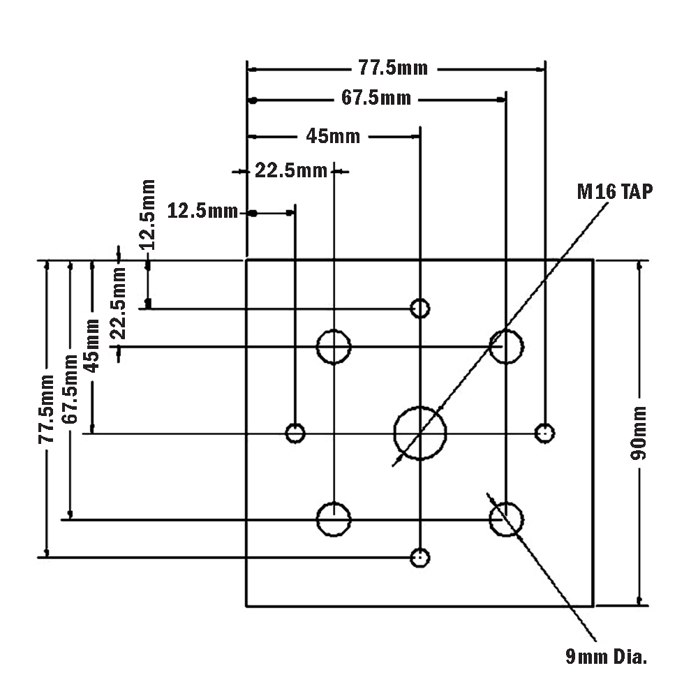 32-9090M16S-1SS MODULAR SOLUTIONS MOUNTING PLATE 90 X 90 M16 THREADED THRU HOLE